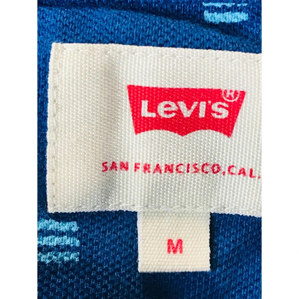 Levi's Polo Shirt Mens Medium Blue Geometric Dash Print Short Sleeve Logo Pique